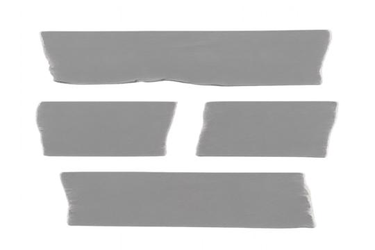 Gray adhesive tape isolated on a transparent background. A set of paper tape stickers with torn and ripped edges. Template mockup for message, labels, add text, Design elements. PNG