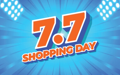 Naklejka premium 7.7 Shopping Day Sale Banner with Bright Blue Background