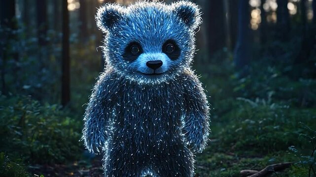 Fuzzy, luminous panda-bear in a forest