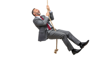 Businessman Climbing Rope with Enthusiasm
