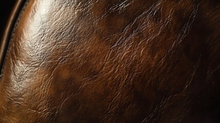 Close-up of Rich Brown Leather Texture:  Luxurious, Detailed Grain and Subtle Highlights. Perfect for Backgrounds, Upholstery, Fashion, and Design Projects.