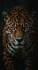 Fototapeta premium A Detailed Portrait of a Wild and Majestic Jaguar Face