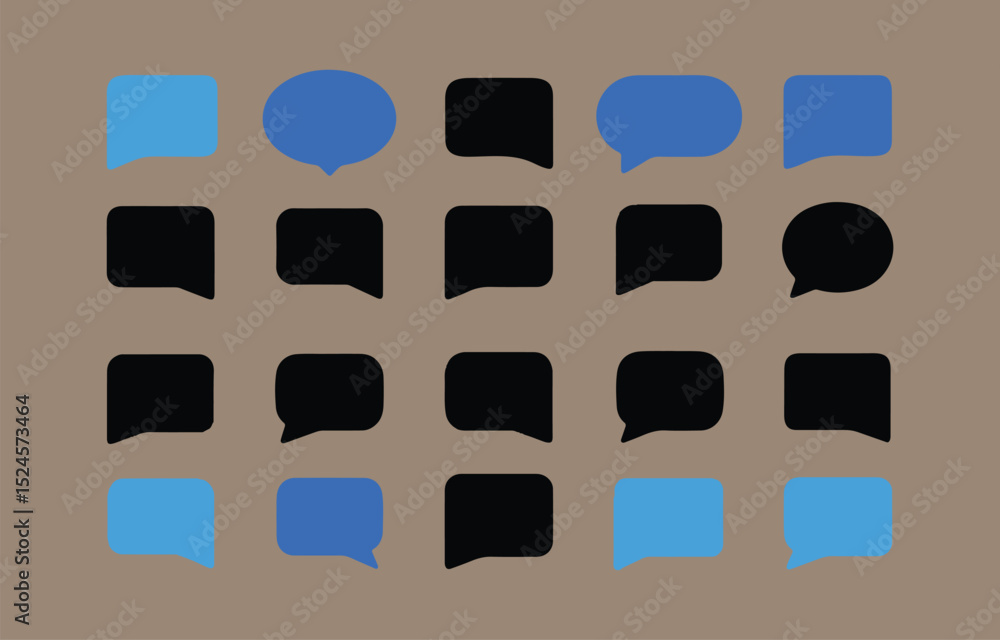 Poster collection of blue and black chat bubble icons in a grid pattern grid various chat bubble icons