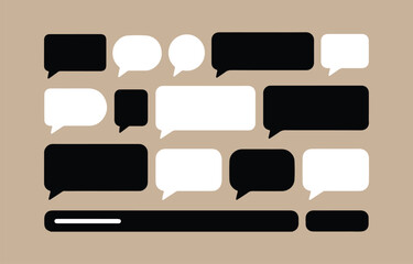 Collection of Black and White Speech Bubbles for Communication Design graphic design featuring various shapes speech bubbles