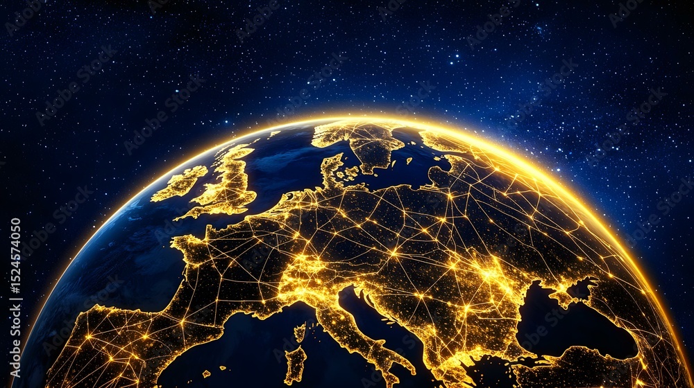 Aufkleber the image shows a nighttime view of europe from space, highlighting the interconnectedness of its ci
