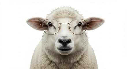 Fototapeta premium Smart Sheep Wearing Round Glasses Bright Studio Shot. AI Generated