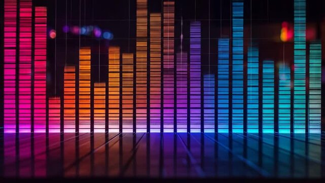 Colorful Audio Spectrum Analyzer Visualizer Dancing to the Beats of Music Rhythm