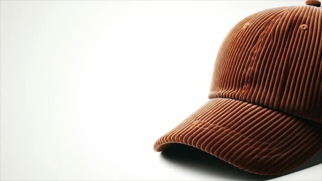Brown corduroy baseball cap on a neutral background  