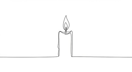 Candle Burning with Flame in Simple Line Art Style