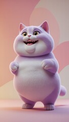 3D rendering of a fluffy purple cat standing on a pink background.