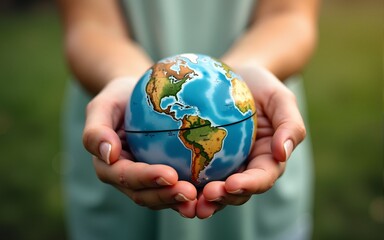 Earth globe in family hands. World environment day. High quality