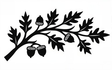 Oak branches with acorns, silhouettes. High quality