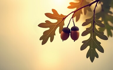 Oak branches with acorns, silhouettes. High quality
