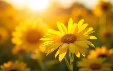 Closeup of yellow daisies with warm rays. High quality