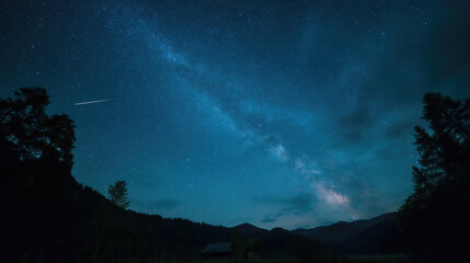 Fototapeta premium Starry Night Sky with Faint Milky Way and Meteor Trails