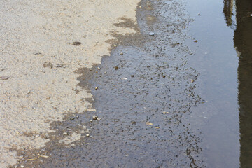Wet Asphalt Road Texture Puddle Reflection Urban Scene Cityscape Background Image