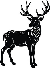 Majestic Deer Silhouette with Large Antlers in Standing Pose