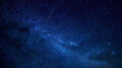 Starry Night Sky with Faint Milky Way and Meteor Trails