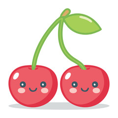 Two cheerful cherries with smiling faces and leaves, ready to bring joy and sweetness!