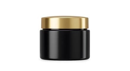 Black Cosmetic Jar Mockup with Golden Lid on White Background