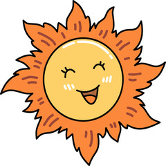 Retro groovy Summer Cartoon  Smiling Sun Illustration 