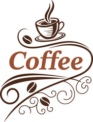 Elegant coffee shop logo design with coffee cup and beans