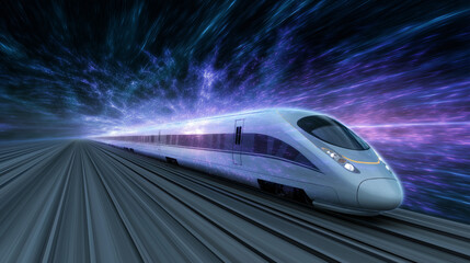 Obraz premium Futuristic high speed train moving through sci-fi energy tunnel