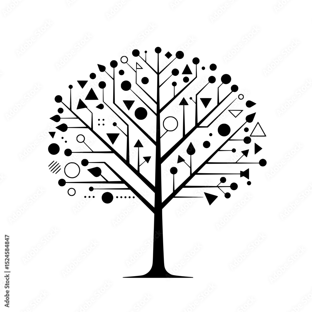 Poster tech tree: abstract illustration of a tree with branches forming a circuit board pattern, symbolizin