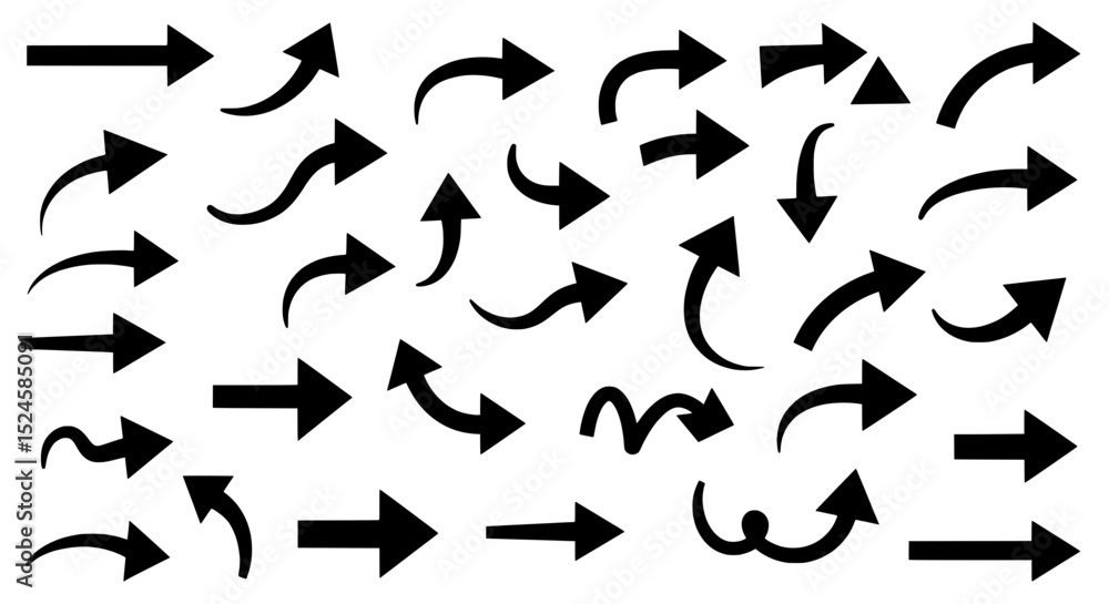 Poster arrows in motion: a dynamic visual of an array of directional arrows, each pointing and curving in u