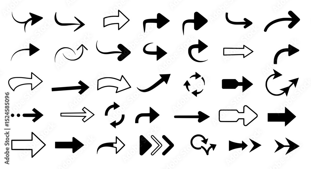 Poster arrows set: a collection of diverse arrows in various styles, perfect for navigation, direction, or 