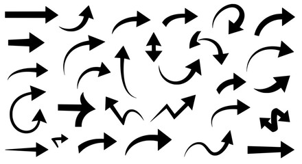 Naklejka premium Arrows of Direction and Guidance: A collection of directional arrows of diverse shapes and orientations, conveying a sense of movement, guidance, and choice.