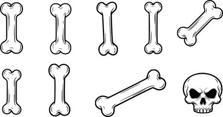 Cartoonish bone with black outline and gray shadow