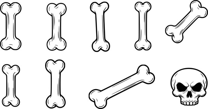 Cartoonish bone with black outline and gray shadow