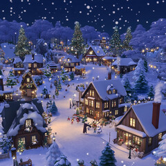 Christmas village in snow illustration