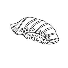 Original illustration of sushi surimi, Japanese food, hand-drawn with ink. Sushi drawings, Japanese dish