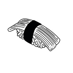 Original illustration of sushi surimi, Japanese food, hand-drawn with ink. Sushi drawings, Japanese dish
