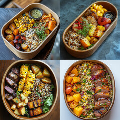 Colorful bento bowls collage - healthy lunch ideas