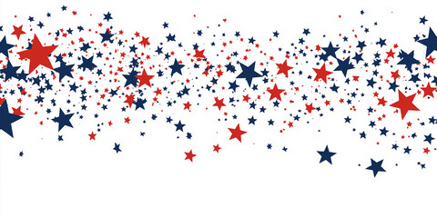 Red and blue star confetti banner on white background