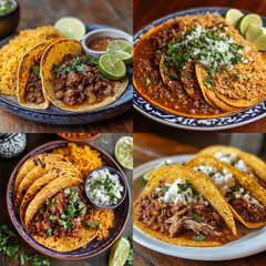 Mexican tacos food collage with variety of flavors