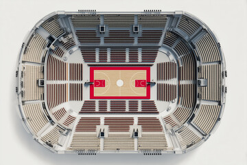 Modern basketball arena top view with empty seats