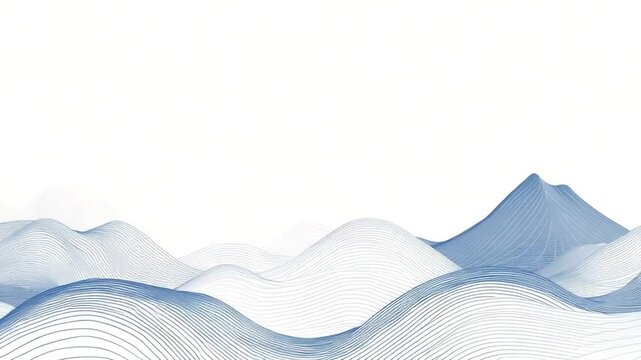 Abstract mountain landscape with blue lines and waves, minimalist background concept