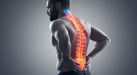 Glowing Spine: Man with Back Pain Illustration