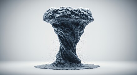 Abstract 3D Render of a Twisted Stone Vortex, swirling grey mass resembling a powerful and dynamic natural phenomenon