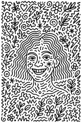 Happy Woman in Whimsical Nature Doodle