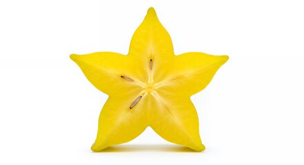 A Close-Up View of a Sliced Star Fruit Against a White Background, Highlighting its Vibrant Yellow Hue and Unique Star Shape
