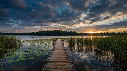 Obraz premium sunset over the lake