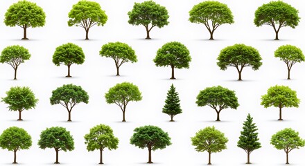 Fototapeta premium Collection of Lush Green Trees Isolated on White Background: A Diverse Array of Foliage for Design and Decoration