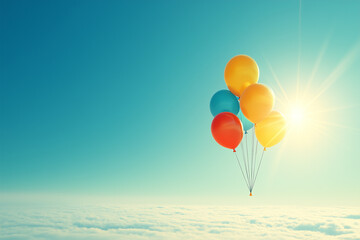 Obraz premium Colorful Balloons in a Bright Sky with Retro Vintage Effect for Unique Instagram Aesthetics