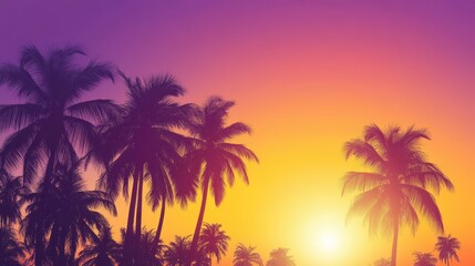 Silhouettes of palm trees at sunset.