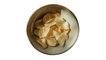 Light-colored potato chips in a shallow bowl